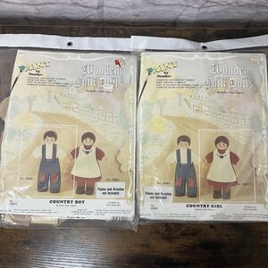 Vintage 1980s Wooden Folk Dolls Paint by Number Kits Country Boy & Girl NOS NIP